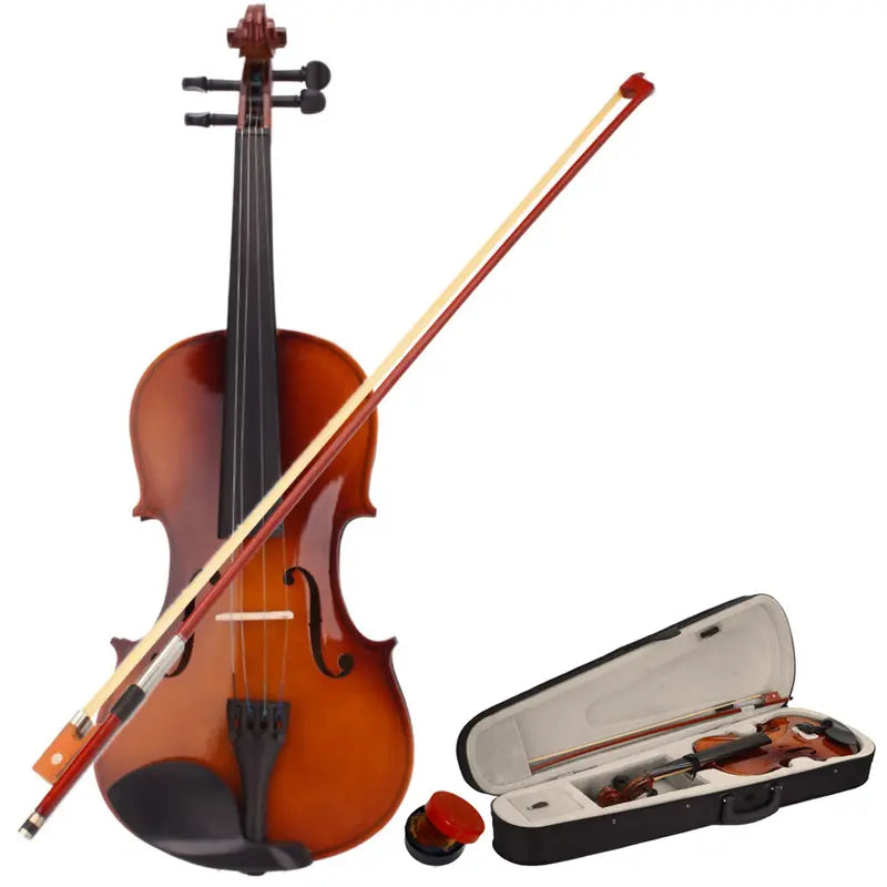 4-String 4/4 Concert Size Natural Basswood Acoustic Violin Kit - Complete Beginner Set with Case, Bow, Rosin, Fingerboard and Chin Rest