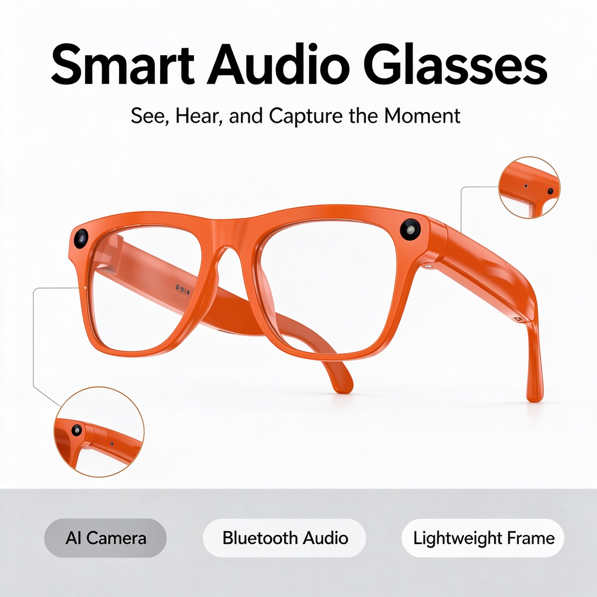 AI Smart Glasses with Camera - Photo Taking, Translation, Object Recognition, Bluetooth Calling & Music Translation Glasses