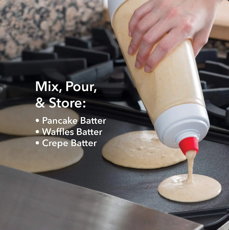 2Pcs Pancake Batter Dispenser & Mixer with Blender Ball, 4.5 Cup Reusable Plastic Silicone Bakeware, Easy Pour Spout Kitchen Gadgets for Pancake, Waffle, Muffin, Cupcake, Practical Mother's Day Gift