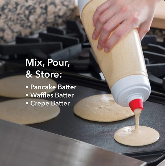 2Pcs Pancake Batter Dispenser & Mixer with Blender Ball, 4.5 Cup Reusable Plastic Silicone Bakeware, Easy Pour Spout Kitchen Gadgets for Pancake, Waffle, Muffin, Cupcake, Practical Mother's Day Gift