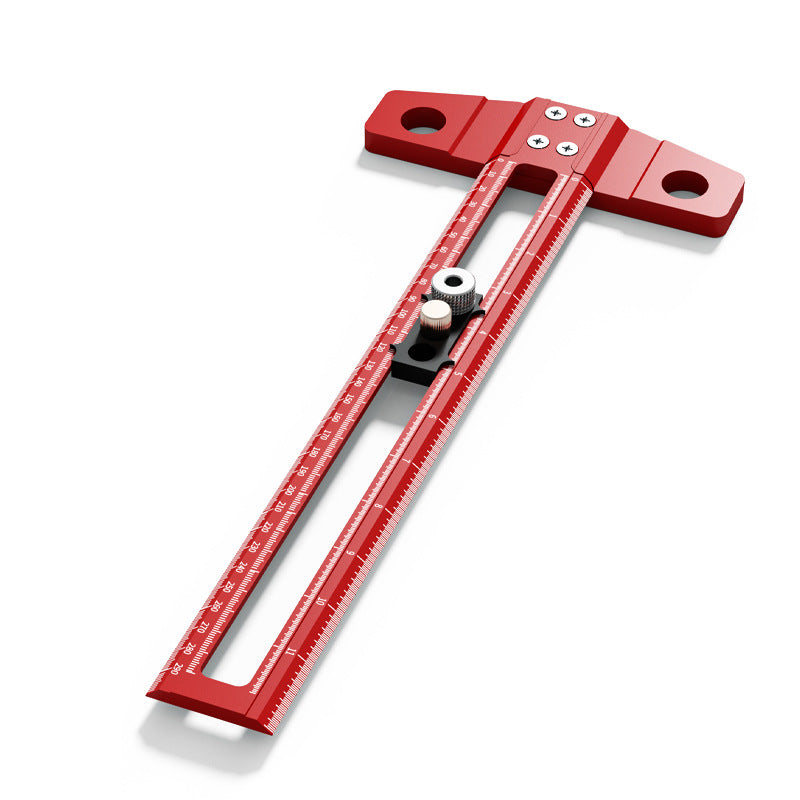 2-in-1 Woodworking Drilling & Positioning Scriber Ruler – Aluminum Alloy Marking T-Square, Multifunctional Dowelling Jig with 6/8/10mm Drill Sleeves, Measuring Tool