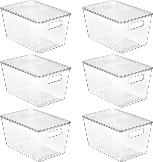 Cash on Delivery – 6 Pack Clear Stackable Storage Bins with Lids, Large Plastic Containers with Handle for Pantry Organizer and Storage – Perfect for Bathroom, Cabinet, Kitchen, Fridge, Closet Organization