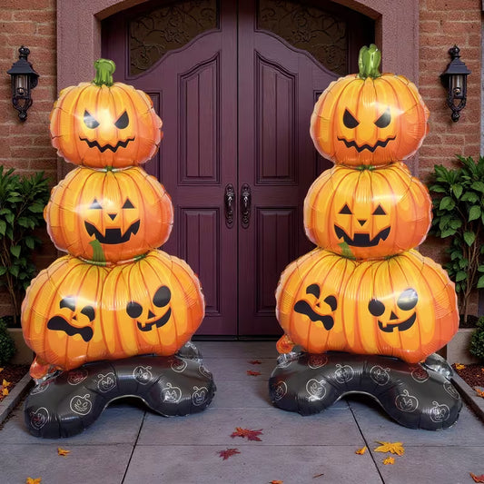 2Pcs Halloween Standing Pumpkin Balloons – Tall Jack-O'-Lantern Decor, Indoor/Outdoor, No Electricity Needed
