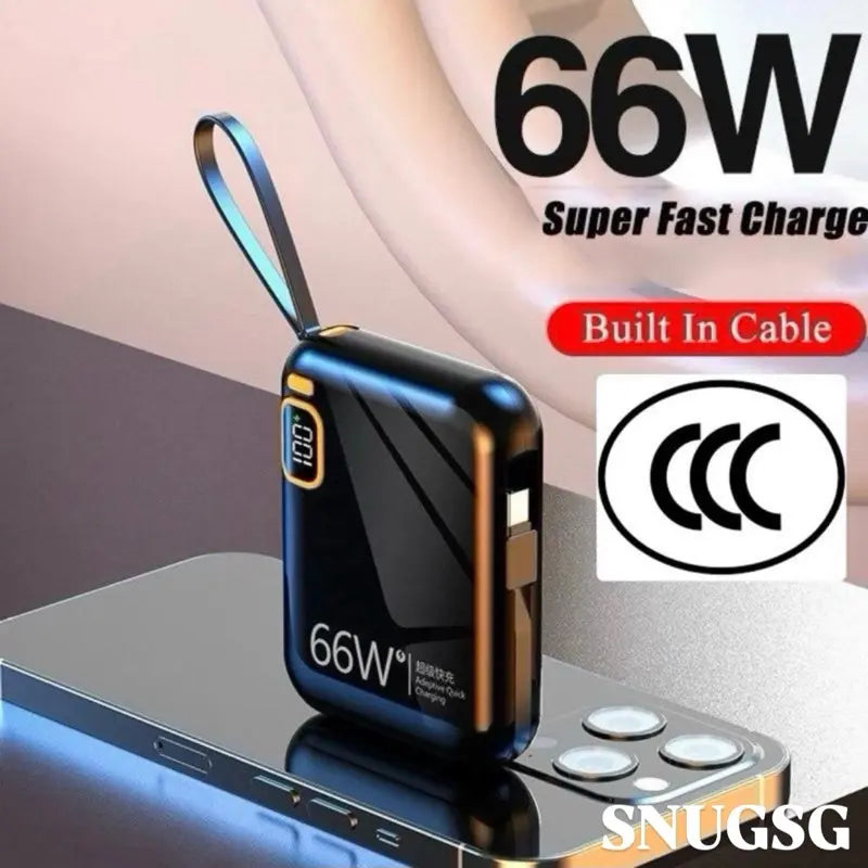 66W Super Fast Charging 10000mAh Power Bank - Portable Charger with Built-in Cable and PD3.0 Technology