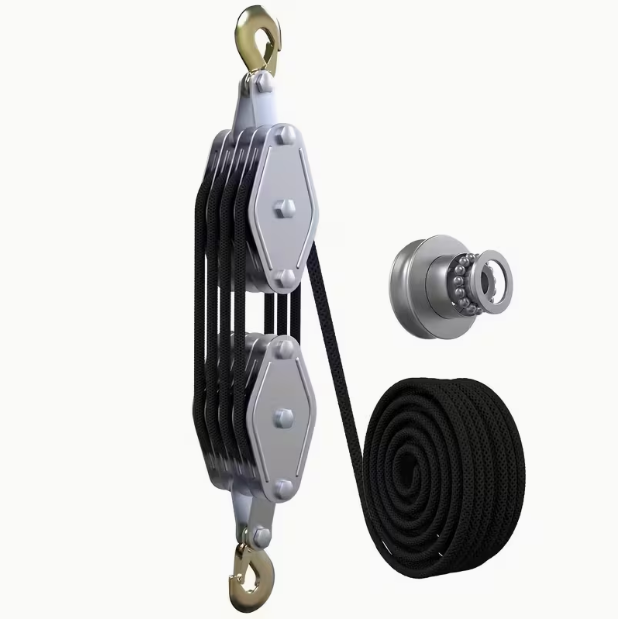 Heavy-Duty Block & Pulley System – 4000lb Capacity, 8:1 Mechanical Advantage, Adjustable Height, 65ft Rope, Lockable Casters, for Lifting & Construction