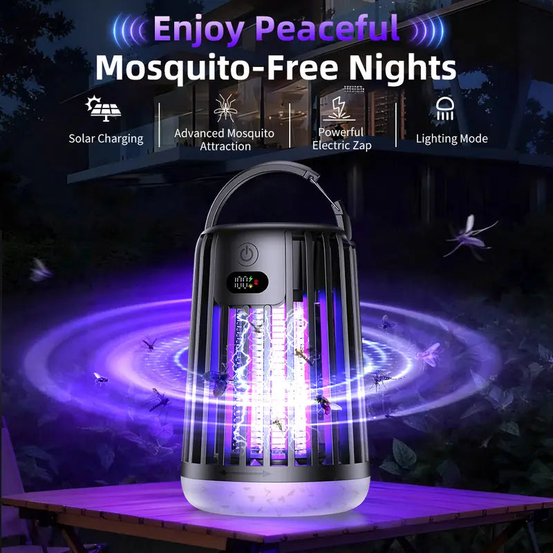 Cash on Delivery ✈ Solar Bug Zapper with Dual Charging, Electric Mosquito Killer & LED Lantern, Portable Indoor & Outdoor Insect Trap for Home, Patio, Garden & Camping