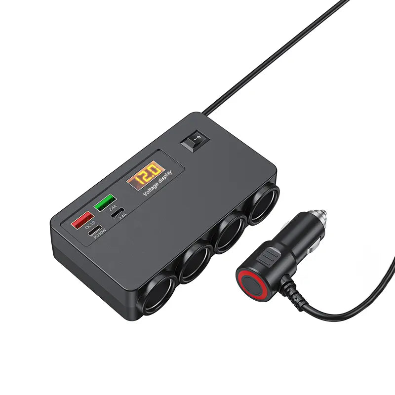 120W 4-Cigarette Lighter Adapter with PD/QC 3.0 - 12V/24V Charging Station, Independent Switches, Type-C DC Outlet Car Charger for All Devices