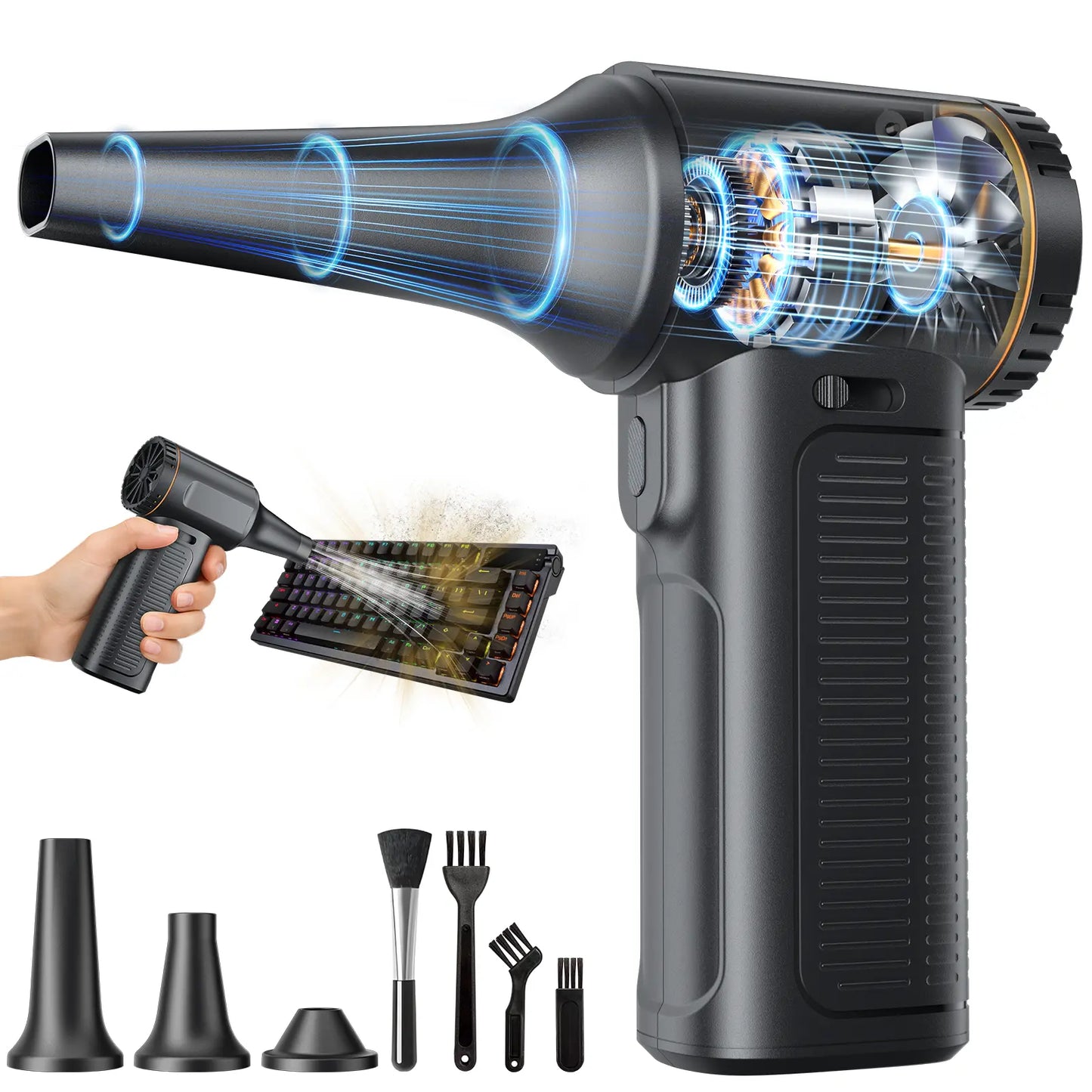 Cash on Delivery SHEKAR Electric Air Duster, Compressed Air Blower Gun, Adjustable Gears, Rechargeable Cordless, Mini Turbo Jet Fan for Keyboard, PC, Car, Home & Outdoor Cleaning Powerful Portable #Summervibes
