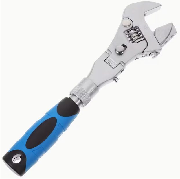 5-in-1 Ratcheting Adjustable Crescent Wrench – 180° Folding, Rotating Head, 10–12 Inch Range