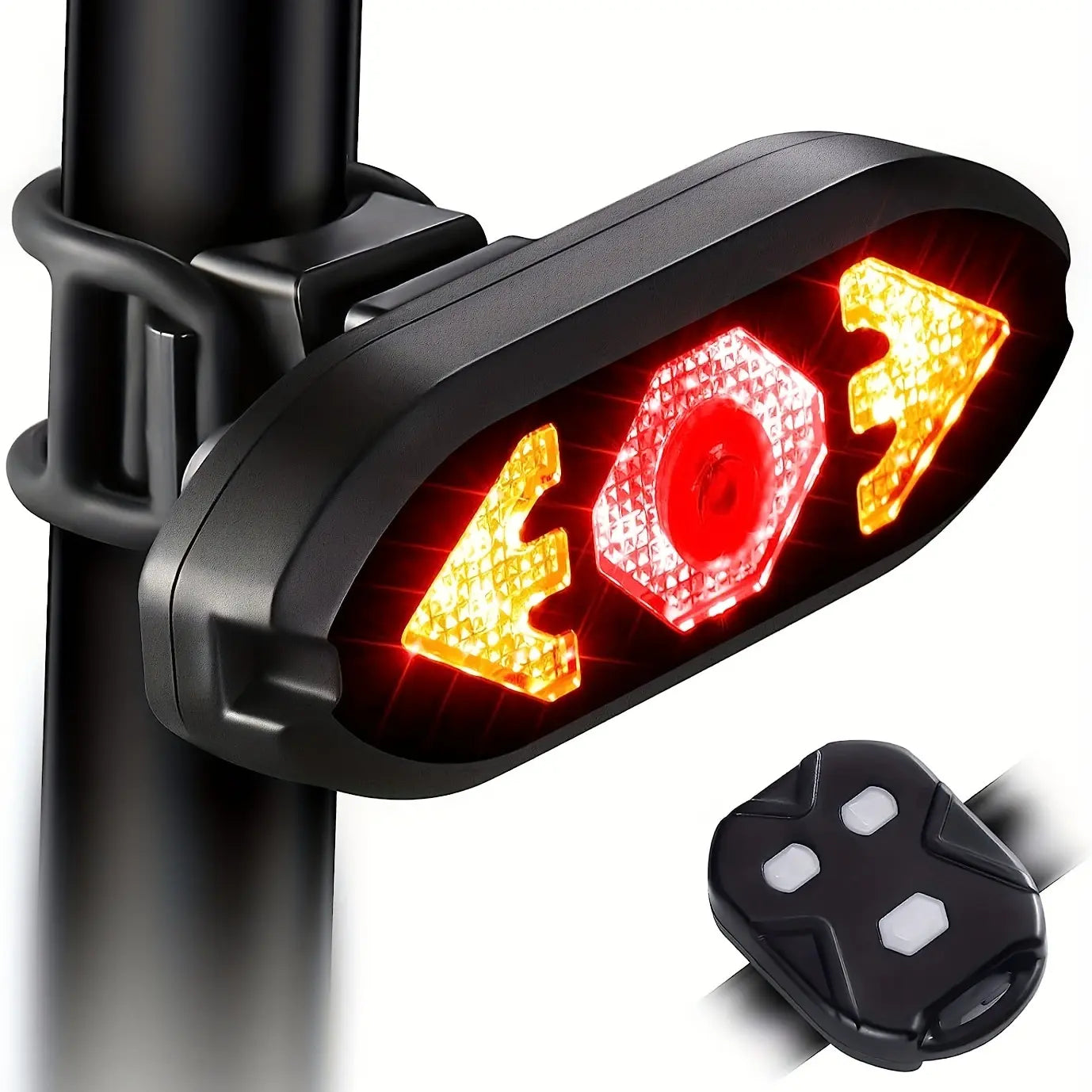 Bicycle Light with Remote Control Turn Signal - USB Rechargeable LED Taillight with Horn, Water Resistant Warning Light for Mountain Night Riding