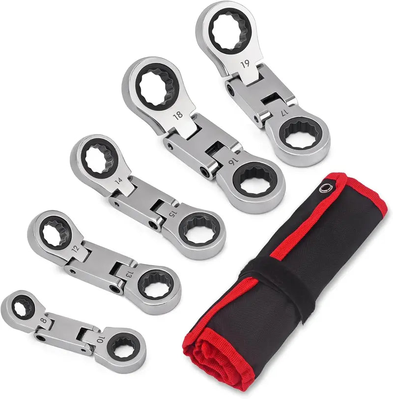 5-Piece Stubby Flex Head Ratcheting Wrench Set - 72-Tooth, Quick Release, Metric Combination Wrench for Tight Spaces