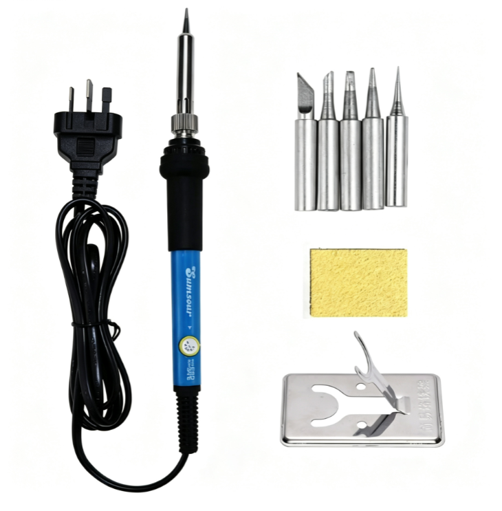 Adjustable Temperature Electric Soldering Iron Set - 110V 60W, 200-450°C, 5 Tips, Stand and Cleaning Sponge
