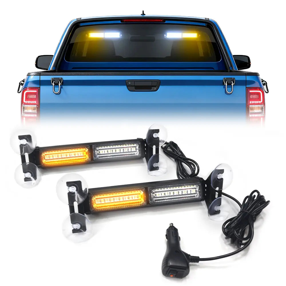 2-in-1 Car Windshield Warning Lamp Bar – Suction Cup Emergency Strobe Light with White & Yellow Flash, Traffic Warning Light for Cars & Trucks