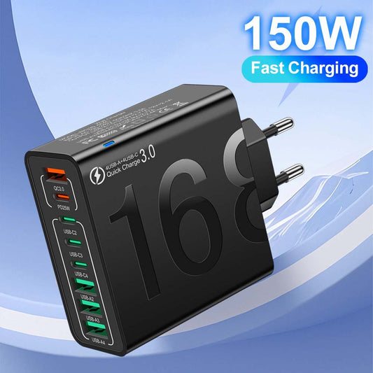 8-Port Fast Charging USB Hub 4 USB-C & 4 USB-A Portable Smart Charger for Multiple Devices, for Phones Tablets & More
