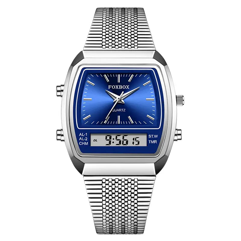 Modern Casual Digital Analog Watch with Stainless Steel Band, Unisex Quartz Timepiece, Luminous Dial, Waterproof – Great Father's Day Gift