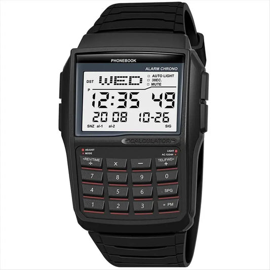 Trendy Multifunctional Digital LED Watch for Students – Sports Style, 3-Bar Glass-Plastic, Luminous, with Calculator, Phone Number Storage, Alarm & Week Display
