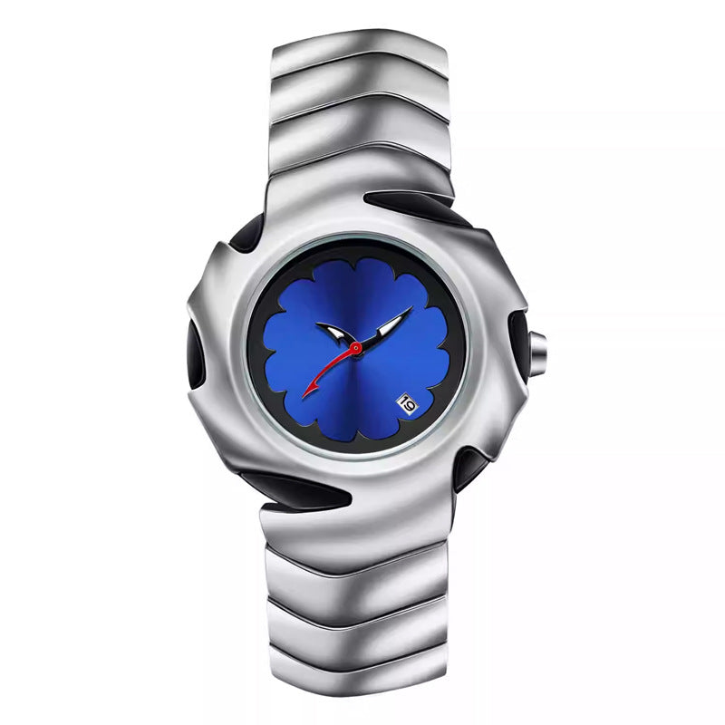 Punk Style Blade Design Quartz Watch – Creative Round Dial, Trendy Casual Wristwatch for Men, All-Match Exquisite Birthday Gift