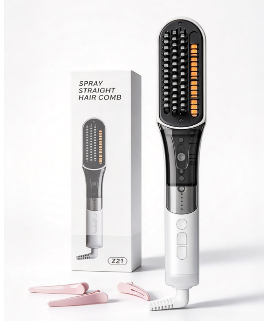 Multifunctional Spray Hair Straightener Brush - 2-in-1 Straighten and Curl with Steam Mist for Frizzy Hair