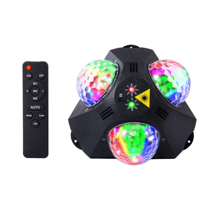 4-in-1 RGB Disco Party Light Kit - 3 RGB Units with Red and Green Pattern, Strobe and Laser Beam LEDs for Parties and Stage (Batteries Not Included)