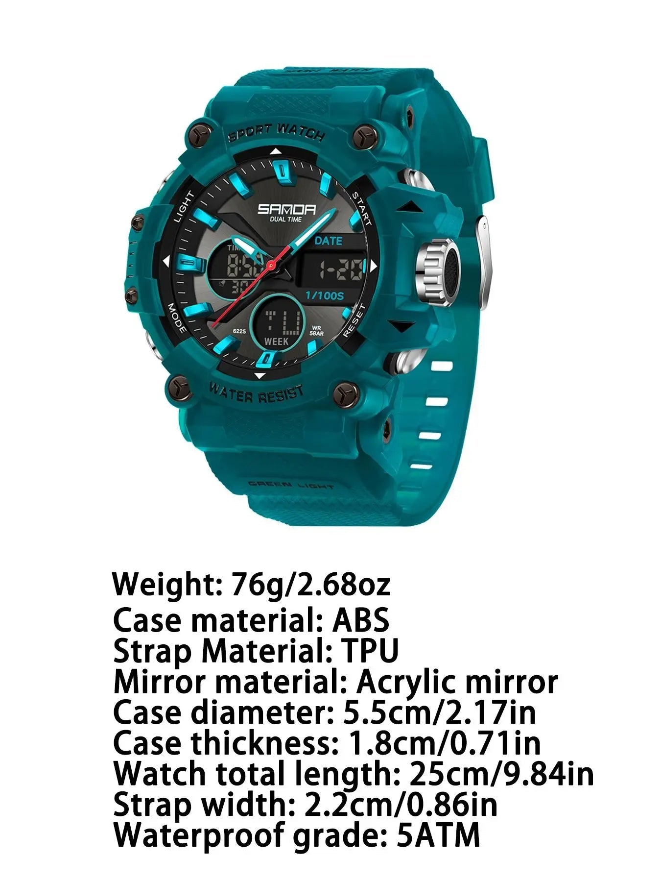 Men's Sporty Waterproof Digital Watch – Round Dial, Mechanical Style, Casual Design, Analog-Digital Display, All-Season Wear, Water Resistant