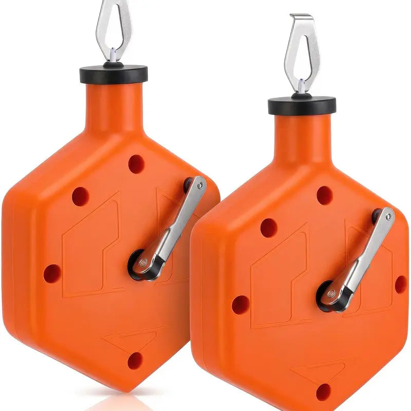 2-Pack Heavy Duty Chalk Line Construction Tool - 100ft Contractor Chalk Reel with Carabiner, 6 Locking Positions, Durable Marking Tool (Orange)
