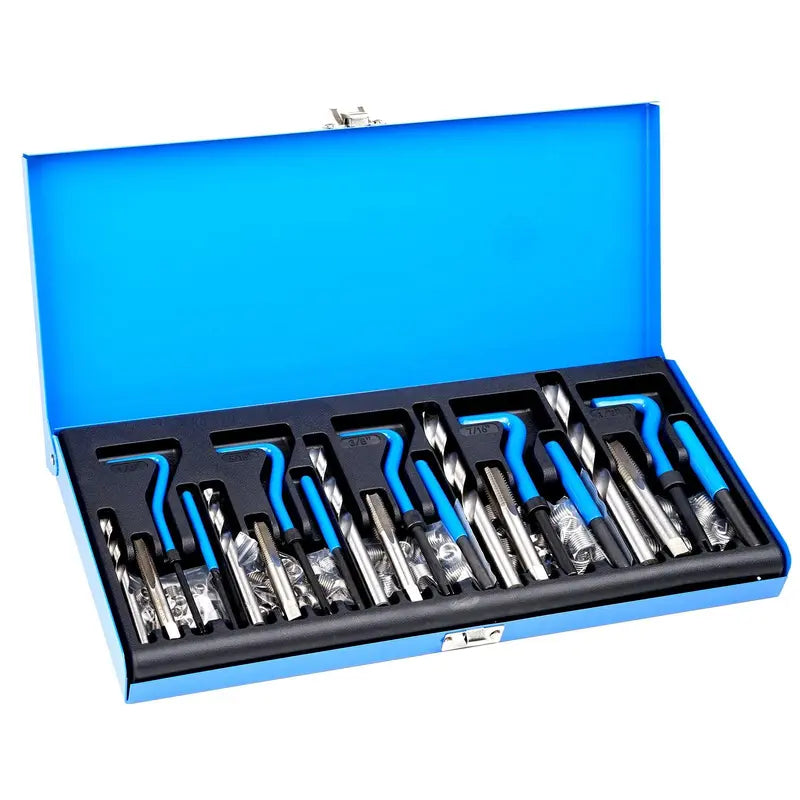 131-Piece Helicoil Thread Repair Kit – SAE Hardware Set with 1/4", 5/16", 3/8", 7/16", 1/2" UNC Sizes, Mechanic Tools & Drill Kit