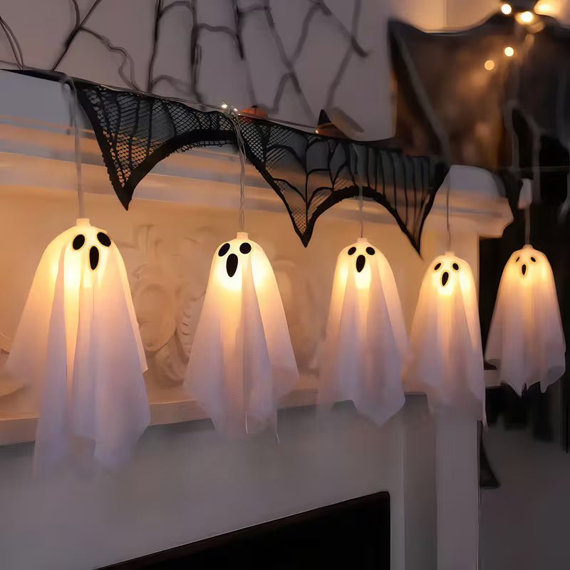 10-Pack Halloween Ghost Icicle Lights – Curtain String Lights for Haunted House & Porch Decor