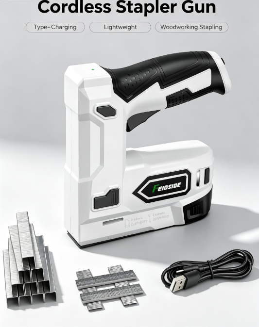 White USB-Powered Nail Gun – 2-in-1 with 2000pcs Staples & Nails for DIY & Carpentry