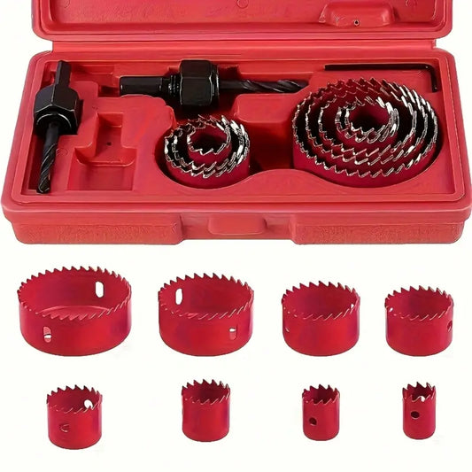8-Piece Hole Saw Kit with Mandrel & Hex Key – 3/4" to 2-1/2" Blades for Wood, PVC & Plastic Cutting – Durable Drill Bit Set
