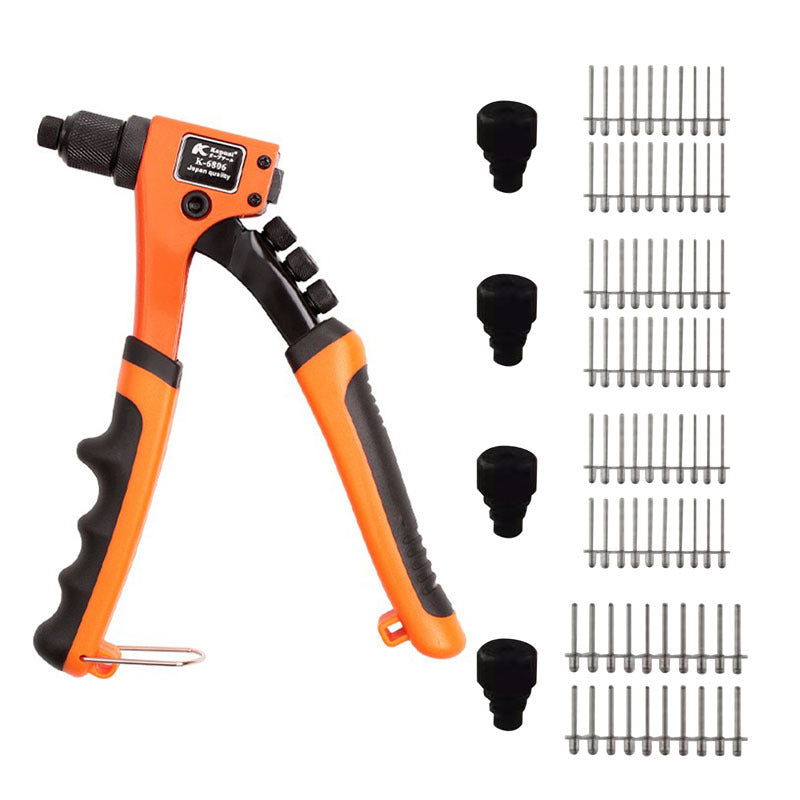 Manual Rivet Gun Kit – 80-Piece Set with 4 Rivet Heads, Heavy Duty Portable Tool for Metal, Plastic & Leather, Ideal for Car & Industrial Repair