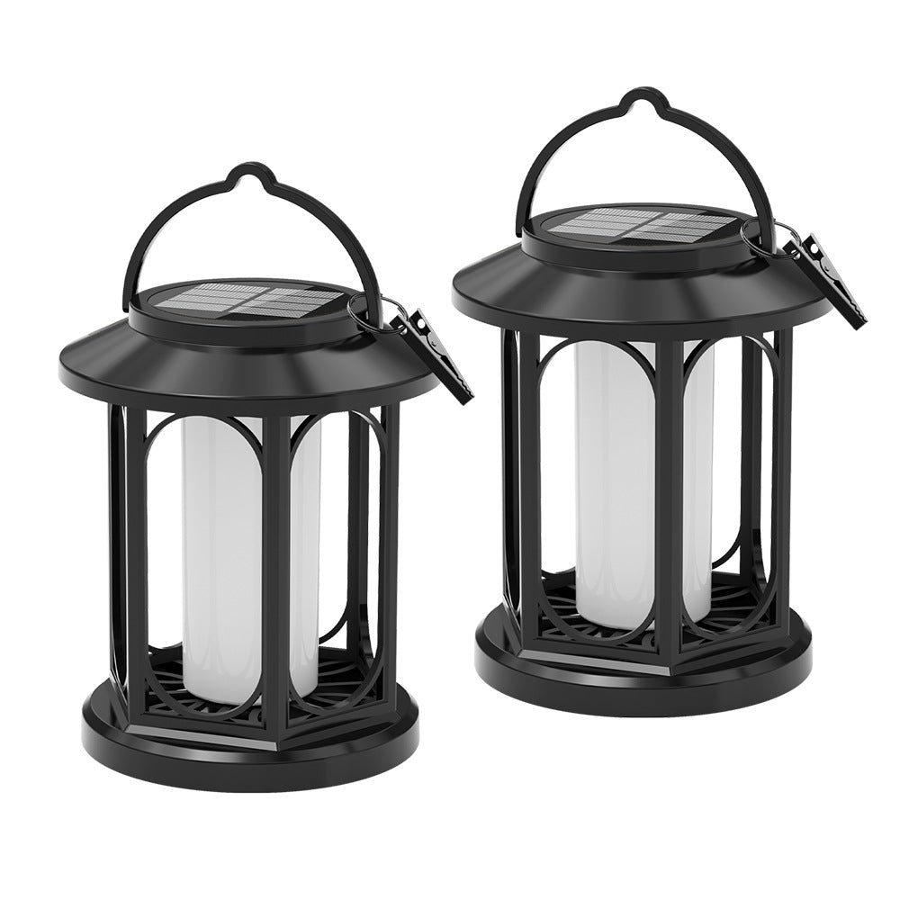 2-Pack Solar Hanging Lanterns – IPX6 Waterproof, Flickering Flame, Decorative Solar-Powered Lights for Garden, Yard, Patio, Path, Porch & Tree (Black)