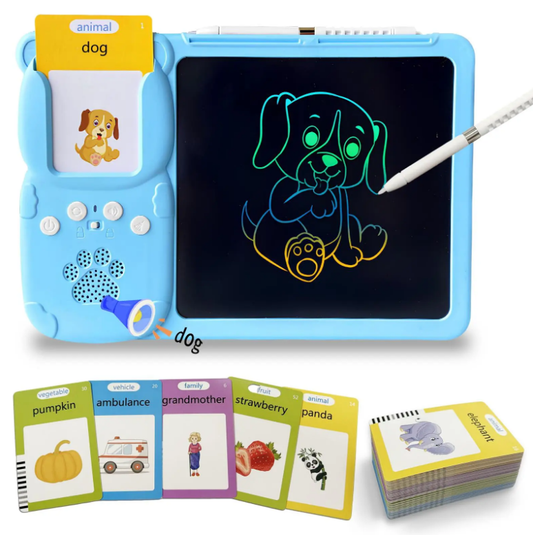 Blue 2 in 1 Learning Card Machine, 510 Words LCD Writing Board Toy with Talking Flash Cards, Educational Toy for Kids, Birthday Gift