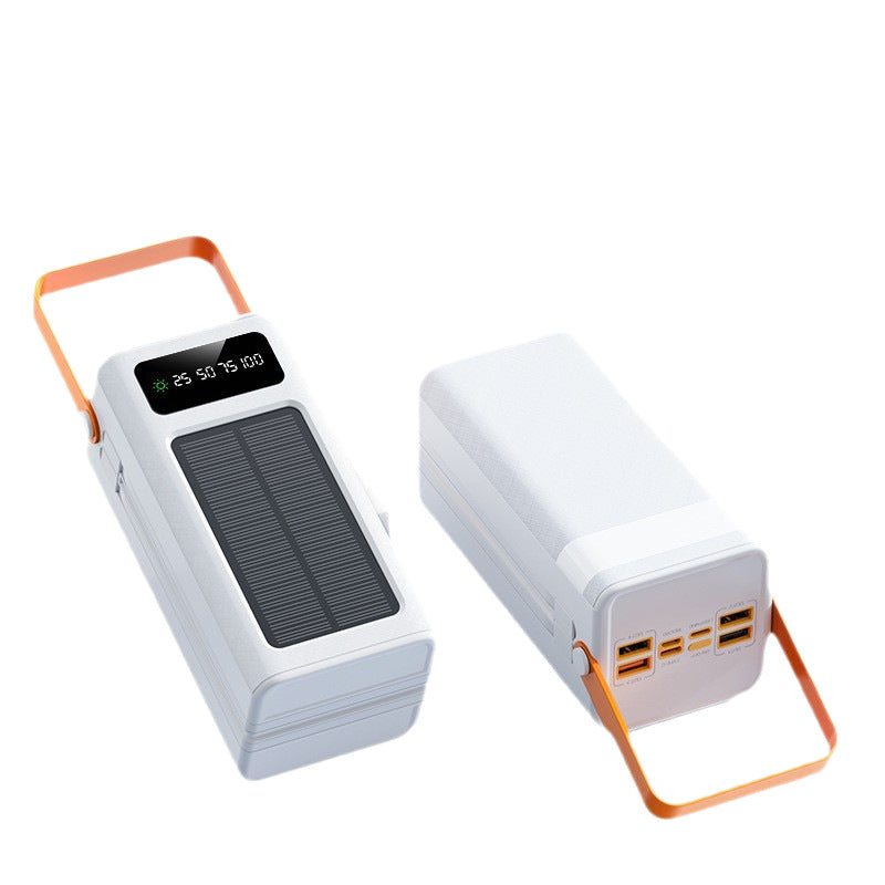 80000mAh Solar Power Bank with Flashlight – Fast Charging, USB-C, Built-in Cables, Digital Display – for iPhone, Android & Camping Gear