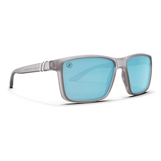 Blenders Sunglasses - Polarized Blue Mirrored Lenses, Matte Crystal Grey-to-Clear Fade Frame, UV Protection