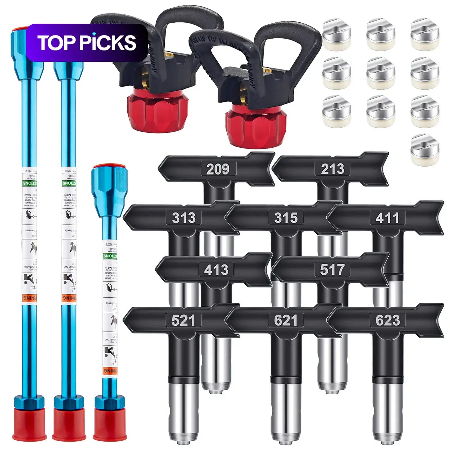 Airless Paint Sprayer Accessories Kit - Flip-Top Nozzle, Gasket, Extension Rod and Holder