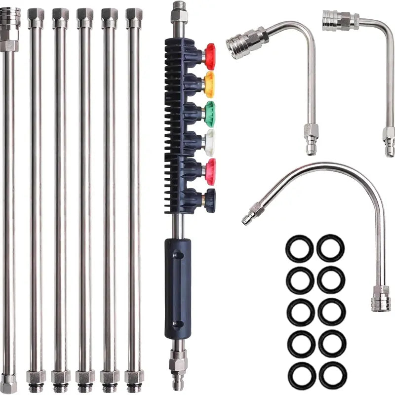 10-Piece Pressure Washer Extension Wand Set – 5 Atomization Nozzles, Curved Gutter Cleaner, 1/4" Quick Connect, 4000 PSI, Brass & Stainless Steel