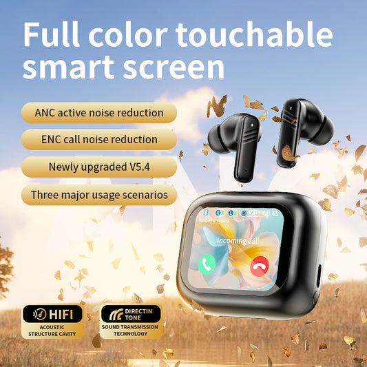 Most Recommended (Clear & Feature-Packed): LX10 Translating Earbuds with Color Touch Screen – Noise Cancelling, Wireless Bluetooth for Call, Office & Sport