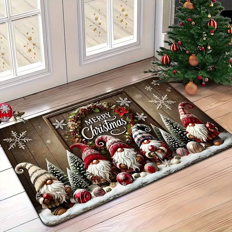 2Pcs Christmas Santa Non-Slip Doormat – Machine Washable for Indoor/Outdoor