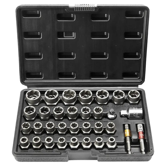 Bolt Extractor Set – 29-Piece Bolt and Nut Remover Set, 6mm to 10mm, 13/32" to 3/4", CR-MO Steel Extraction Socket Set with Storage Case – For Removing Damaged & Rusted Bolts
