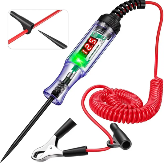 5V-90V Automotive Digital LED Circuit Tester, Bidirectional Polarity Voltage Tester with 110 Inch Extended Spring Wire & Alligator Clip, Auto Fuse Tester for Cars, Trucks, Motorcycles