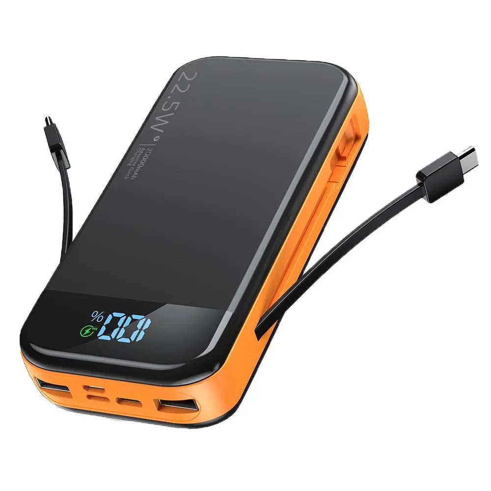 20000mAh Portable Power Bank with Built-in 2 Cables - PD20W Fast Charging, LED Digital Display, Large Capacity Charger for iPhone, Galaxy, iPad and Electronic Devices