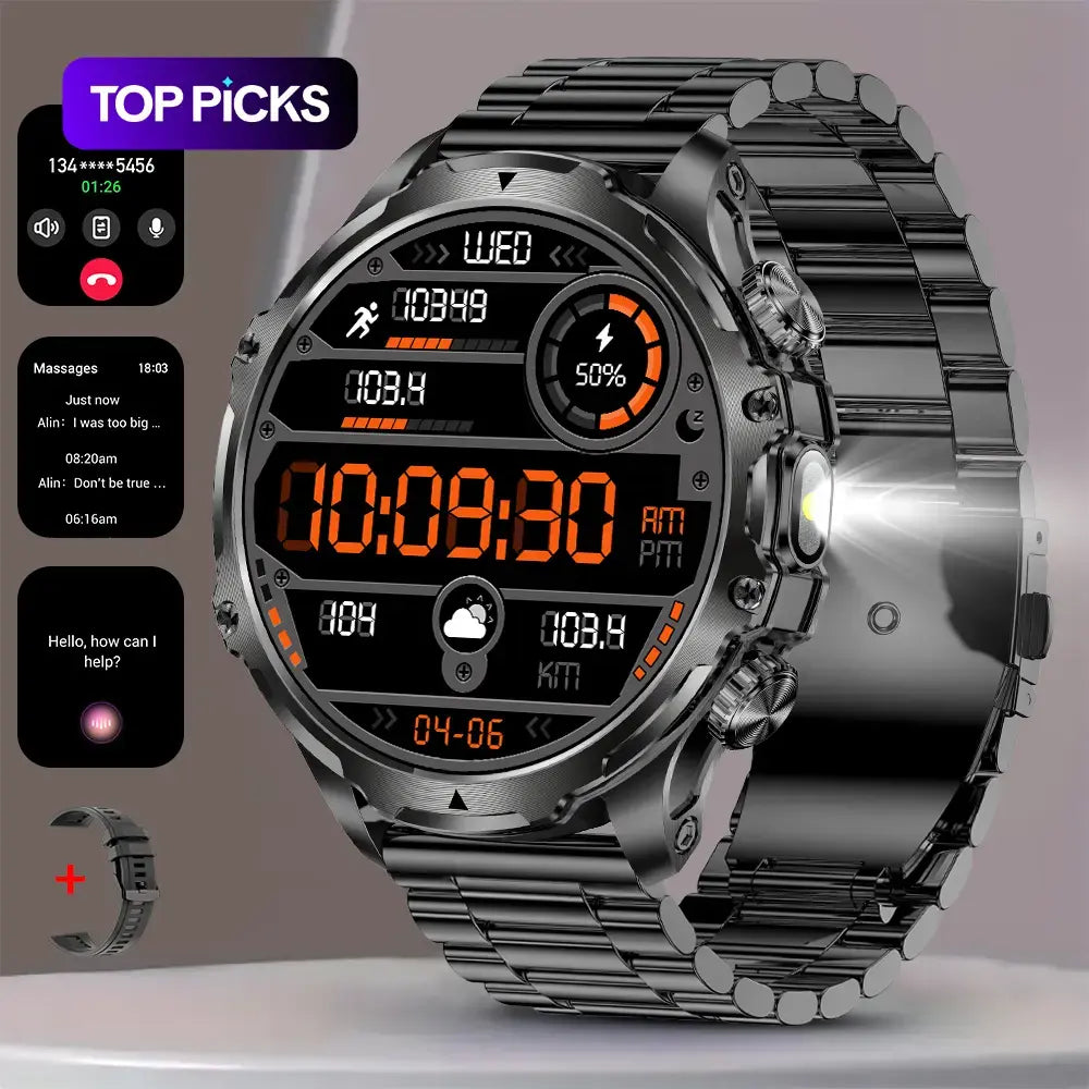 AK75 1.85" Smartwatch with Call Function & Message Reminder – Waterproof Fitness Tracker with Spare Band