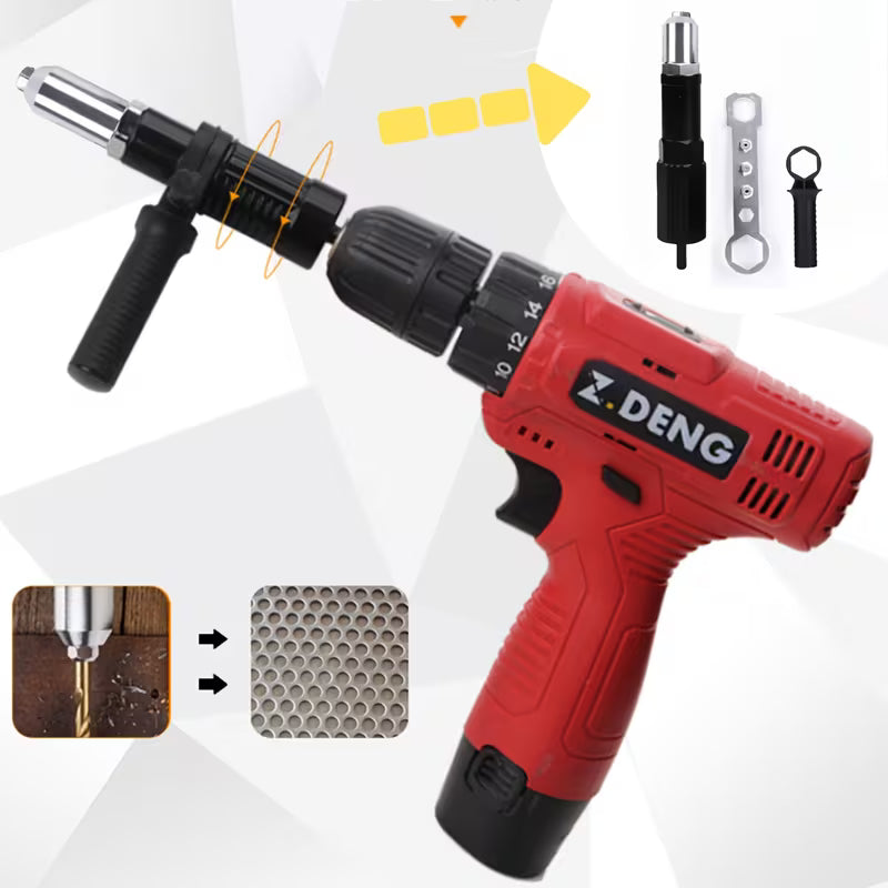 Rivet Gun Kit – Nylon or Aluminum Alloy Casing, 4 Tip Sizes, Fits Electric Drills (Accessories Only, No Rivet Gun Included)