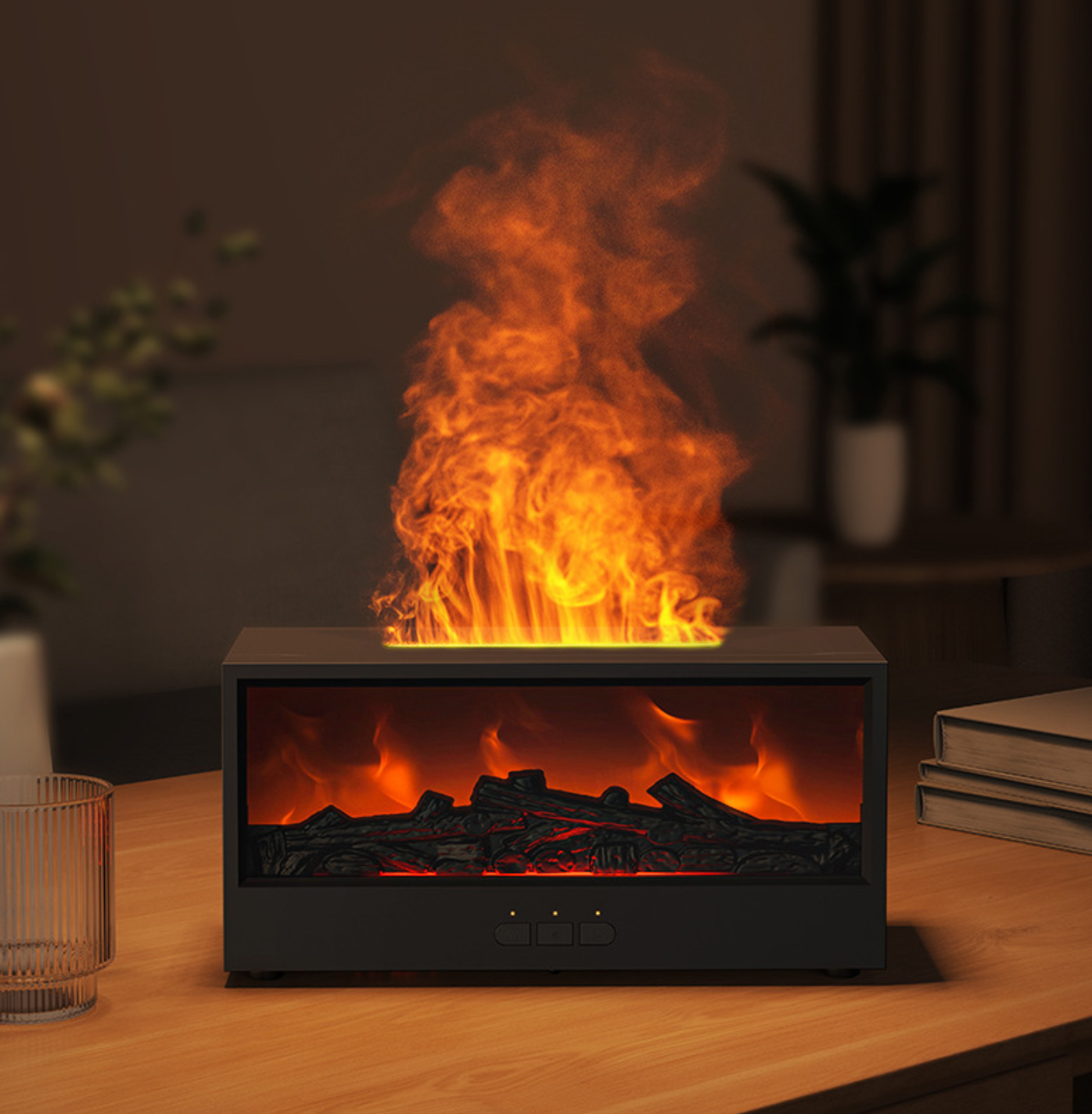 Fire Humidifier & Aroma Diffuser with 7-Color LED Flame Effect, Remote colorful fireplace air purifier diffuser. addict Lamp DiffuserEssential Oil Diffuser, Aromatherapy Machine, with Humidifier Lamp Diffuser with Cool Mist