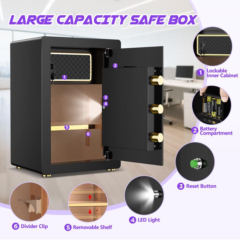 Large Safe Box, Digital Board, With Fireproof Document Bag & Alarm System for Home or Office Security, for Cash Jewerly Lock Adjustable Shelf