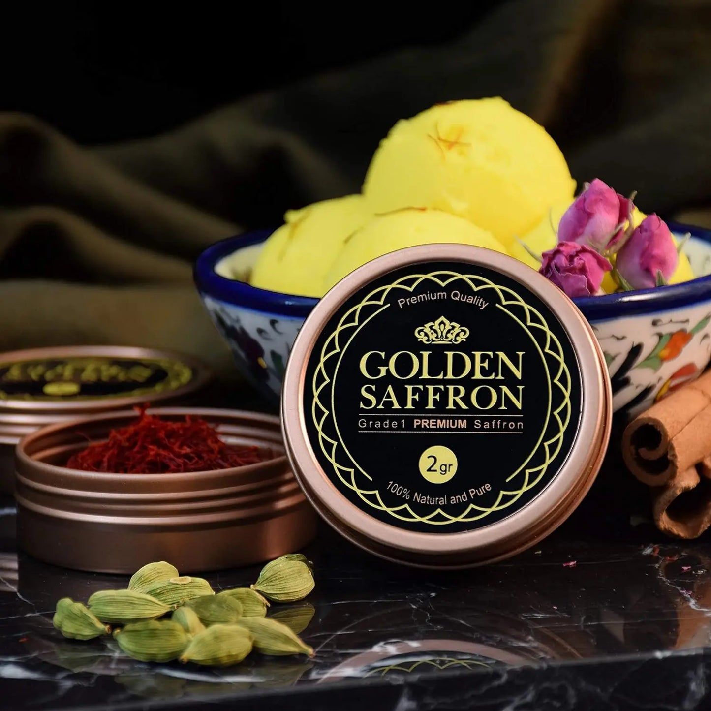 Golden Saffron, Finest Pure Premium All Red Saffron Threads, Grade A+ Super Negin Non-GMO Verified. For Tea, Paella, Rice, Desserts, Golden Milk and Risotto (2 to 75 Grams) image 5