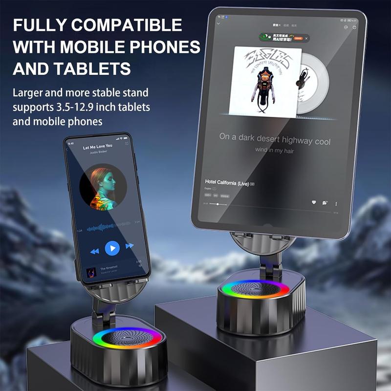 AKLLCCR Wireless Induction Audio Bluetooth Speaker 5in1 Cellphone Holder USB Emergency Rechargeable (3000mAh) Portable Power Mobile Tablet Stand with Colorful Ambient Light Gifts for Friend, Family