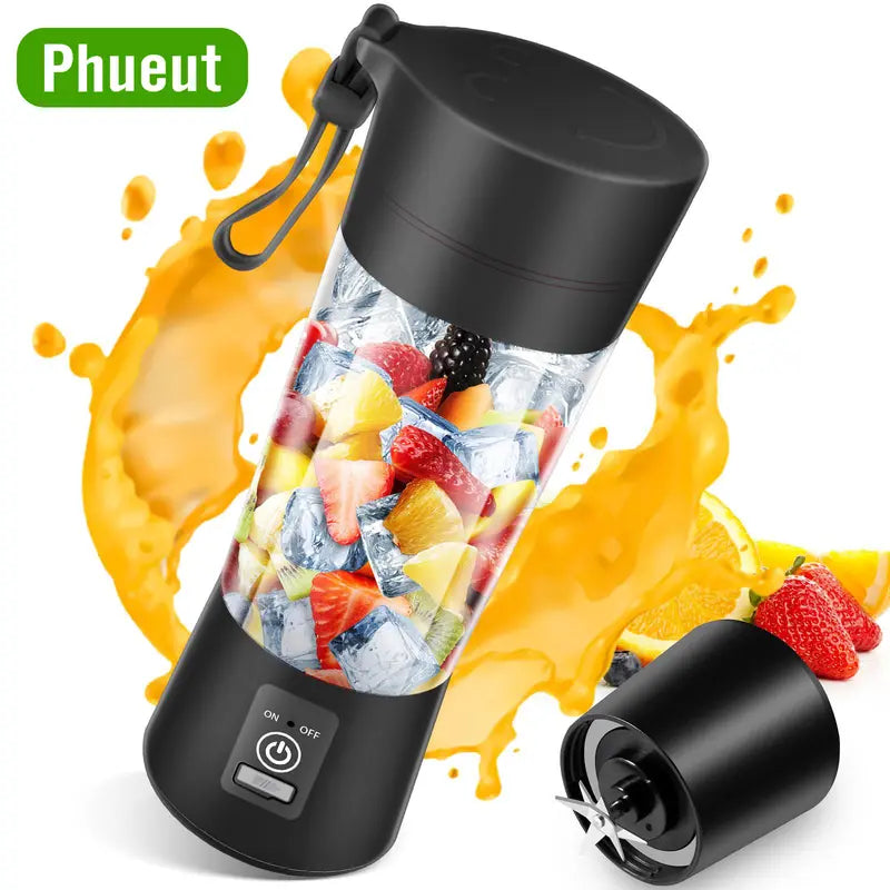 Portable Blender USB Rechargeable Mini Blender with 6 Blades, 400mL Traveling Fruit Juicer Cup for Shakes and Smoothies
