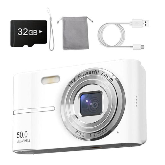 FHD 1080P Digital Camera with SD Card, 16X Digital Zoom Camera, Portable Mini Camera for Teenagers Students Boys Girls, Point and Shoot Camera for Gifts, Tech Gadgets, Gift, Compact