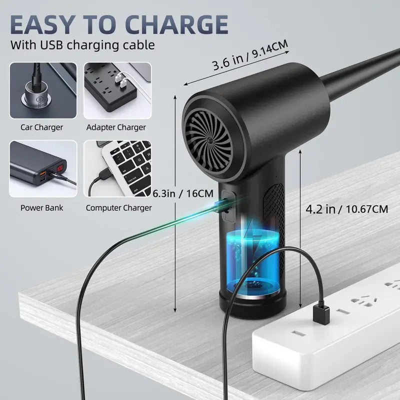 Compressed Air Duster Cleaner, 3-Gear 51,000 RPM Electric Air Duster, Portable 4000mAh Rechargeable Cordless Air Blower with LED Light